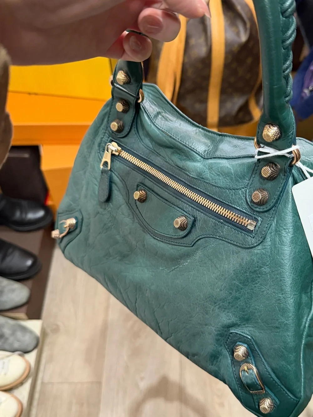 Dark green Balenciaga City bag with Strap